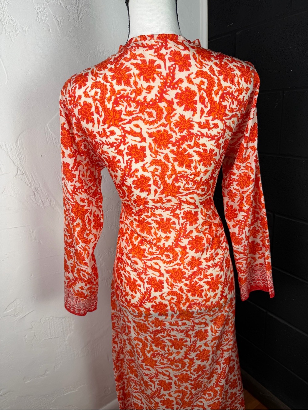 Stunning Italian Silk Red/Orange Floral V-Neck Drawstring Dress - size small 4/6 - Picture 7 of 16
